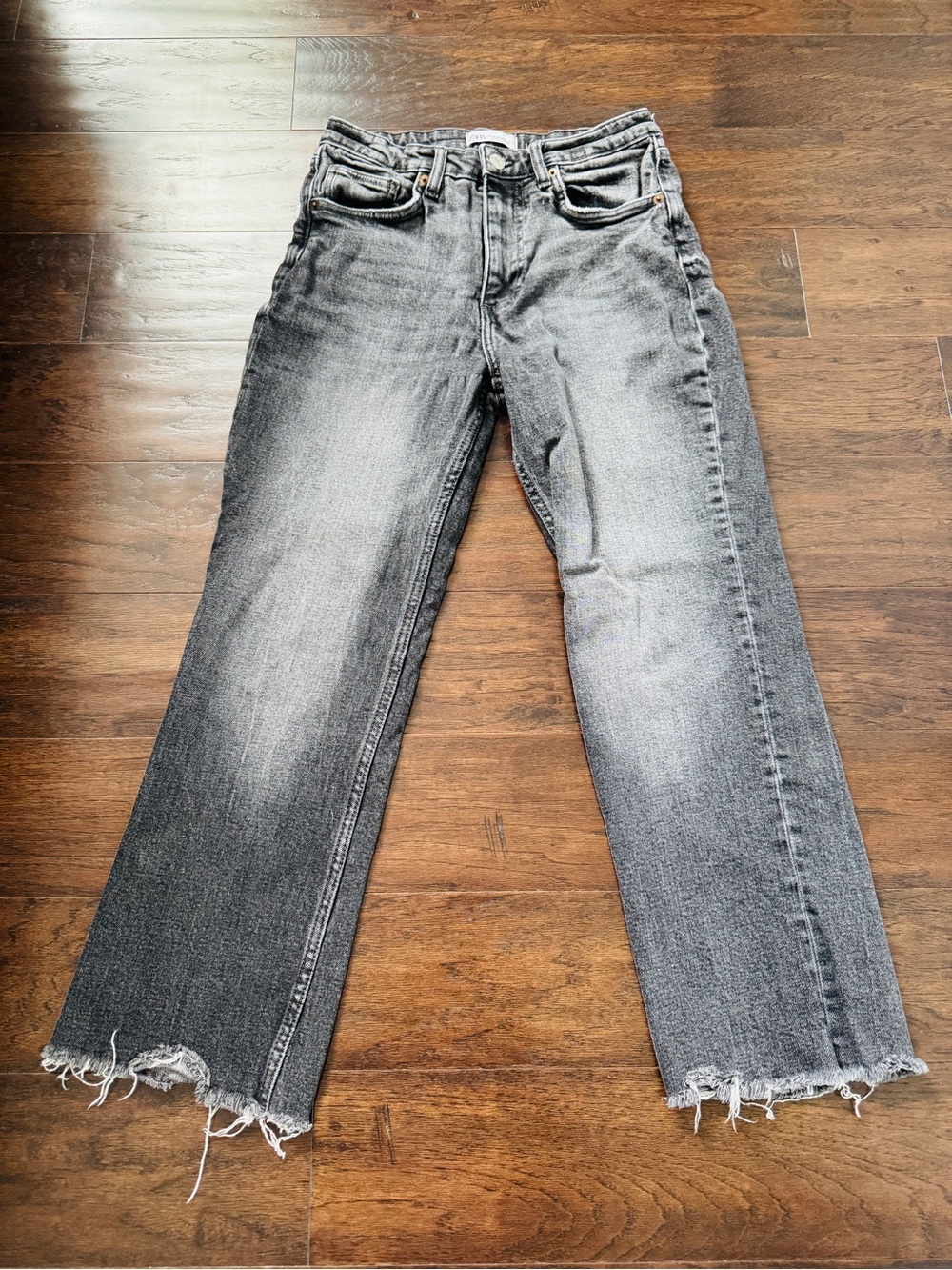 Zara Washed Black Cropped Straight-Leg Jeans
